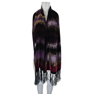 Lucy's Silk Purple Velvet Gold Black Print Scarf, Shawl or Decorate Length 70"